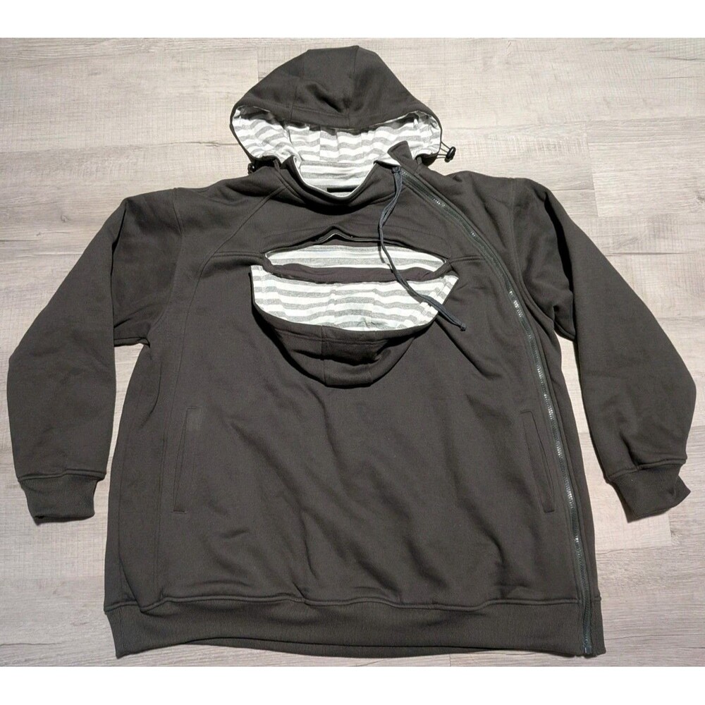 RooCoat Tandem Baby Wearing & Maternity Coat Unisex Size L Charcoal Gray Hoodie
